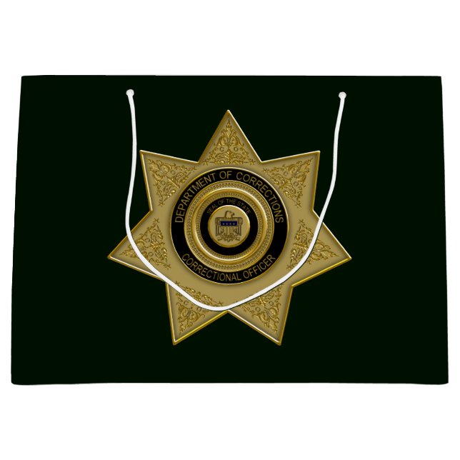 Correctional Officer Badge Gold-Grn-Large Gift Bag (Front)
