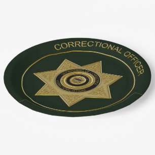 Correctional Officer Badge Grn-Gold-PAPER PLATES