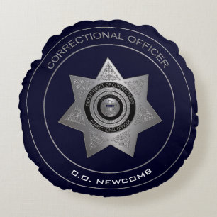 Correctional Officer Badge, Round Pillow-Silver Pillow