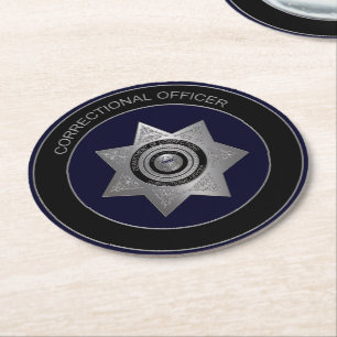 Correctional Officer Badge, Silvr-2-Round Coasters