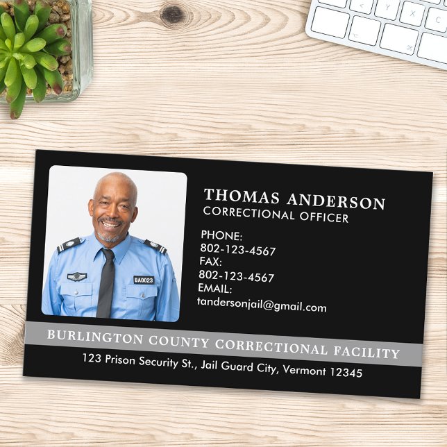 Correctional Officer Custom Photo Prison Security Business Card (Creator Uploaded)