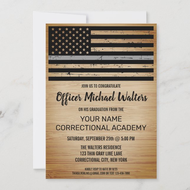 Correctional Officer Graduation Thin Grey Line Inv Invitation (Front)