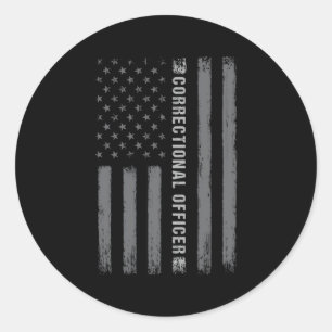 Correctional Officer On Back American Flag Classic Round Sticker