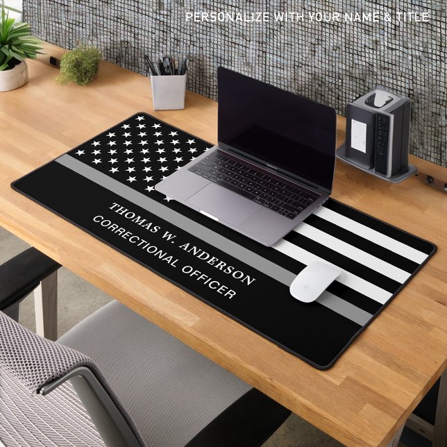 Correctional Officer Personalized Thin Grey Line Desk Mat (Creator Uploaded)