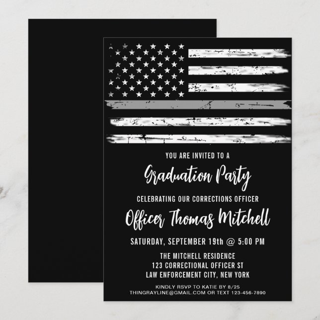 Correctional Officer Thin Grey Line Graduation Invitation (Front/Back)