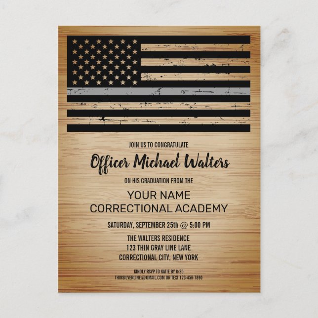 Correctional Officer Thin Grey Line Graduation Invitation Postcard (Front)