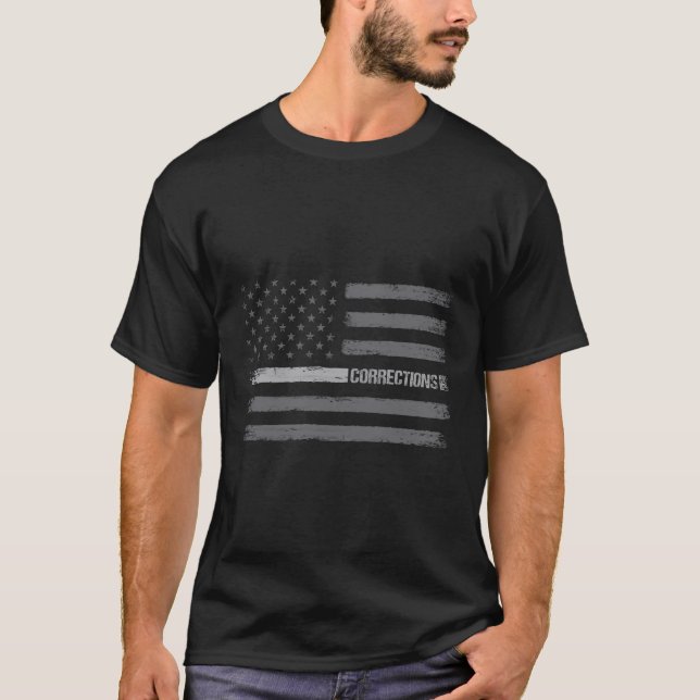 Correctional Officer Thin Silver Line American Fla T-Shirt (Front)