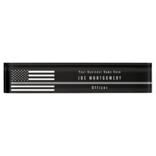 Correctional Thin Grey Line American Flag Monogram Nameplate