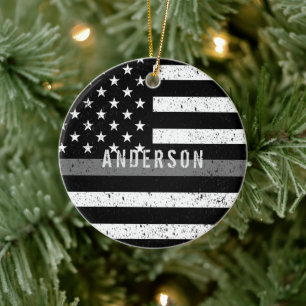 Corrections distressed Thin Grey Line with name Ceramic Ornament