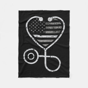 Corrections Nurse Thin Grey Line Heart US Flag Fleece Blanket