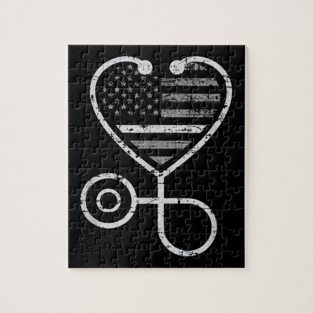 Corrections Nurse Thin Grey Line Heart US Flag Jigsaw Puzzle (Vertical)