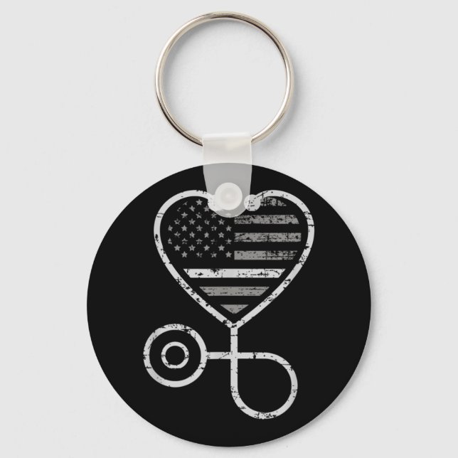 Corrections Nurse Thin Grey Line Heart US Flag Keychain (Front)