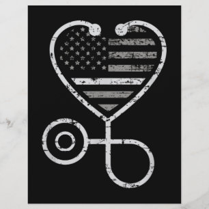 Corrections Nurse Thin Grey Line Heart US Flag Letterhead