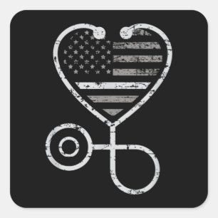 Corrections Nurse Thin Grey Line Heart US Flag Square Sticker
