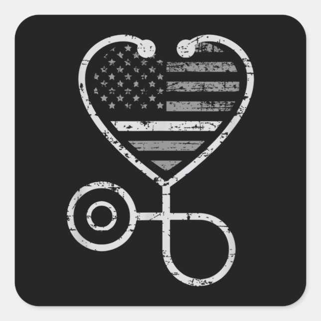 Corrections Nurse Thin Grey Line Heart US Flag Square Sticker (Front)