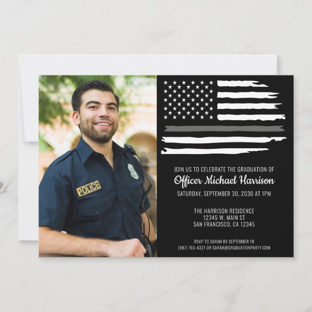 Corrections Officer Graduation Party Flag Photo Invitation (Front)