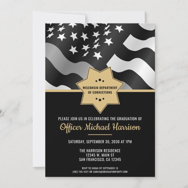 Corrections Officer Graduation Party Silver Flag Invitation (Front)