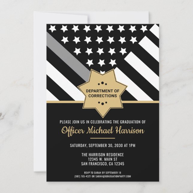 Corrections Officer Graduation Party Silver Line Invitation (Front)