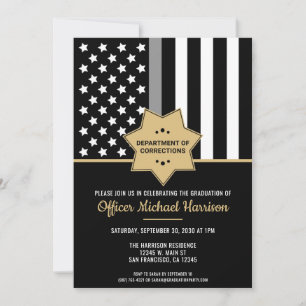 Corrections Officer Graduation Thin Silver Line Invitation