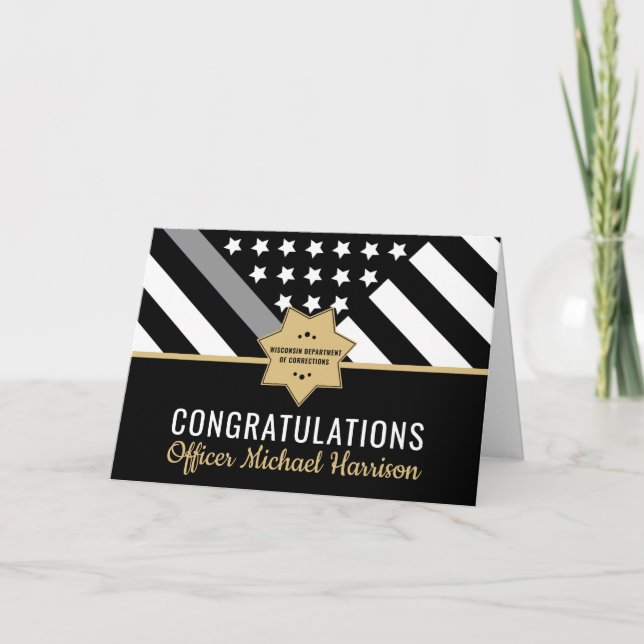 Corrections Officer Graduation Thin Silver Line Thank You Card (Front)