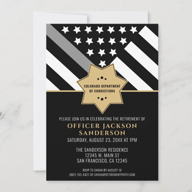 Corrections Officer Retirement Party Silver Line Invitation (Front)