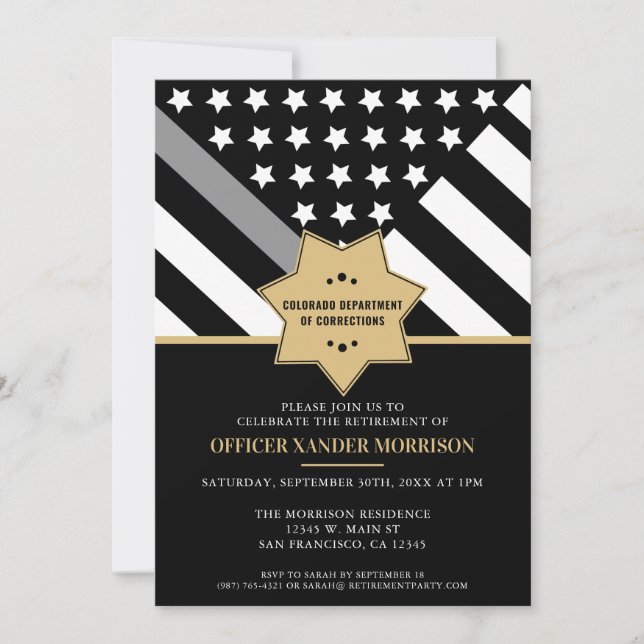 Corrections Officer Retirement Party Silver Line Invitation (Front)