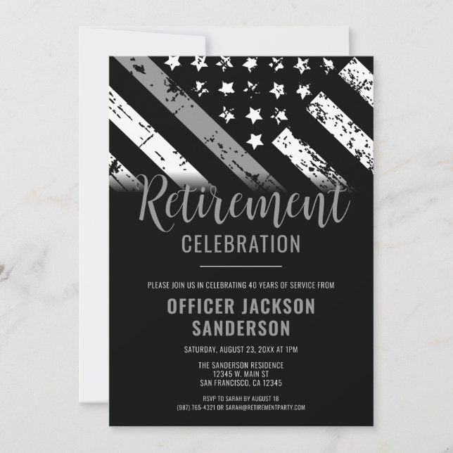 Corrections Officer Retirement Party Silver Line Invitation (Front)