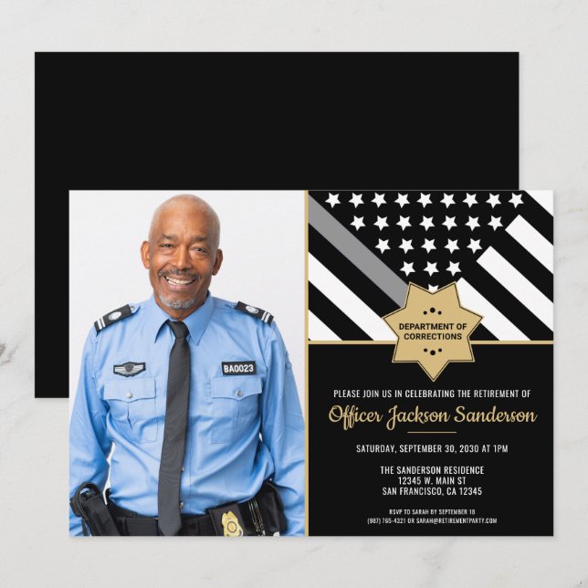 Corrections Officer Retirement Photo Silver Line Invitation (Front/Back)