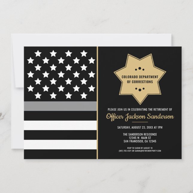 Corrections Officer Retirement Silver Line Party Invitation (Front)