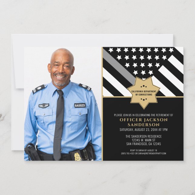 Corrections Officer Retirement Silver Line Photo Invitation (Front)