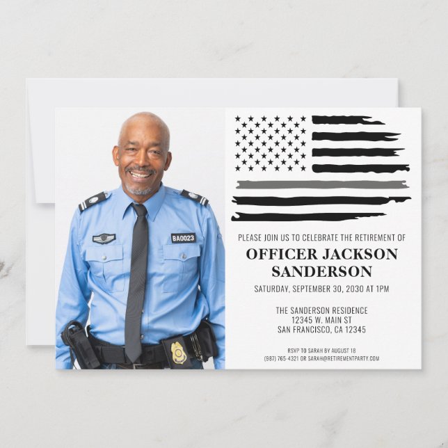Corrections Officer Retirement Silver Line Photo Invitation (Front)