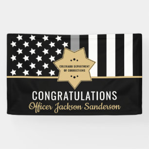 Corrections Officer Retirement Thin Silver Line Banner