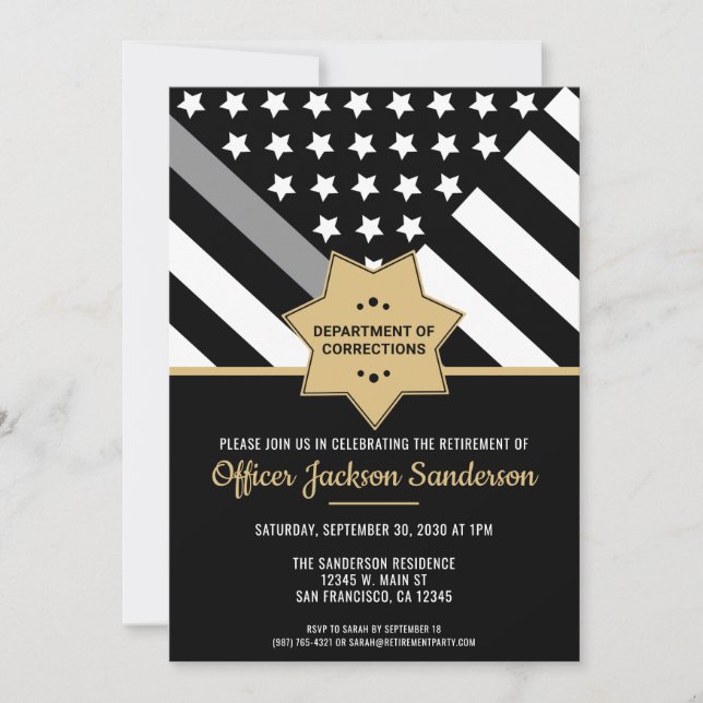 Corrections Officer Retirement Thin Silver Line Invitation (Front)