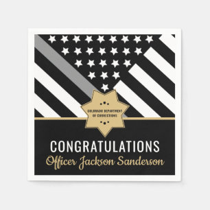 Corrections Officer Retirement Thin Silver Line Napkin