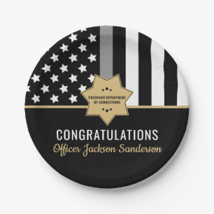 Corrections Officer Retirement Thin Silver Line Paper Plate