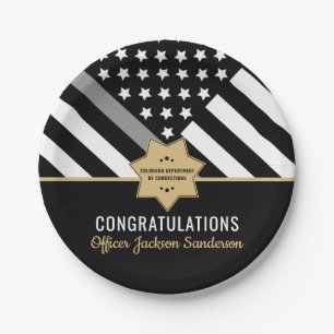 Corrections Officer Retirement Thin Silver Line Paper Plate