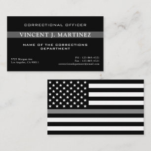 Corrections Officer Thin Silver Line Flag Business Card