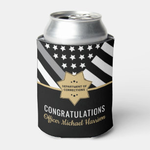 Corrections Officer Thin Silver Line Graduation Can Cooler