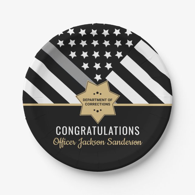 Corrections Officer Thin Silver Line Retirement Paper Plate (Front)