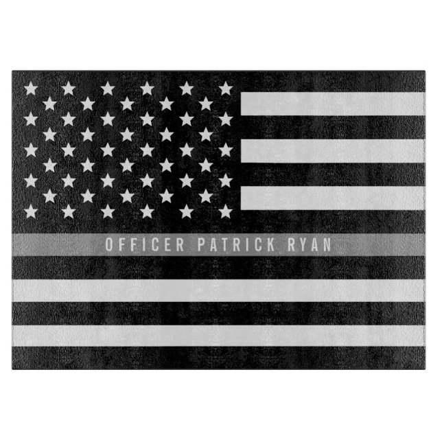 Corrections Thin Gray Line American Flag Name Cutting Board (Front)