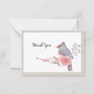 Correspondance Aquarelle Cardinal Bird Wreath Carte de remercieme