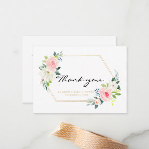 Correspondance Boho Blush rose or Carte de remerciements géométri
