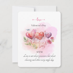 Correspondance Carte de la Saint-Valentin à cœur aquarelle avec R