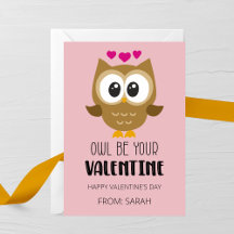 Carte de la Saint-Valentin pour enfants Chouette s