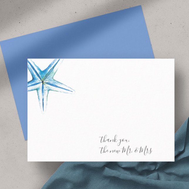 Correspondance Carte de Merci de  d'Aquarelle (thank you cards starfish blue watercolor art by Victoria Grigaliunas)