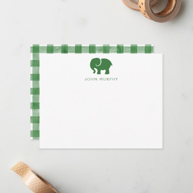 Correspondance Carte de naissance, éléphant vert à carreaux à pla (Devant/Arrière en situation)
