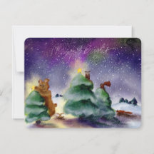 Carte de Noël à l'aquarelle sur l'aurore boréale d