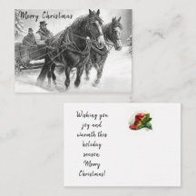 Carte de Noël Cheval vintage et chariot