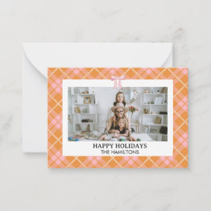 Correspondance Carte de Noël Pink Orange Plaid Bow