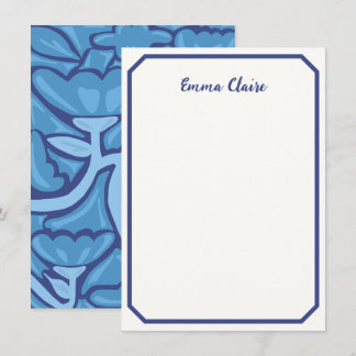 Correspondance Carte de note à motif floral bleu abstrait